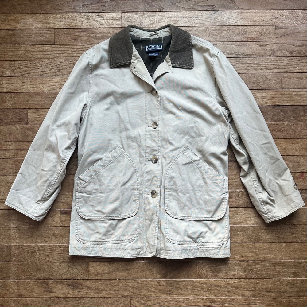 Lands' End Cream Utility Jacket with Brown Collar